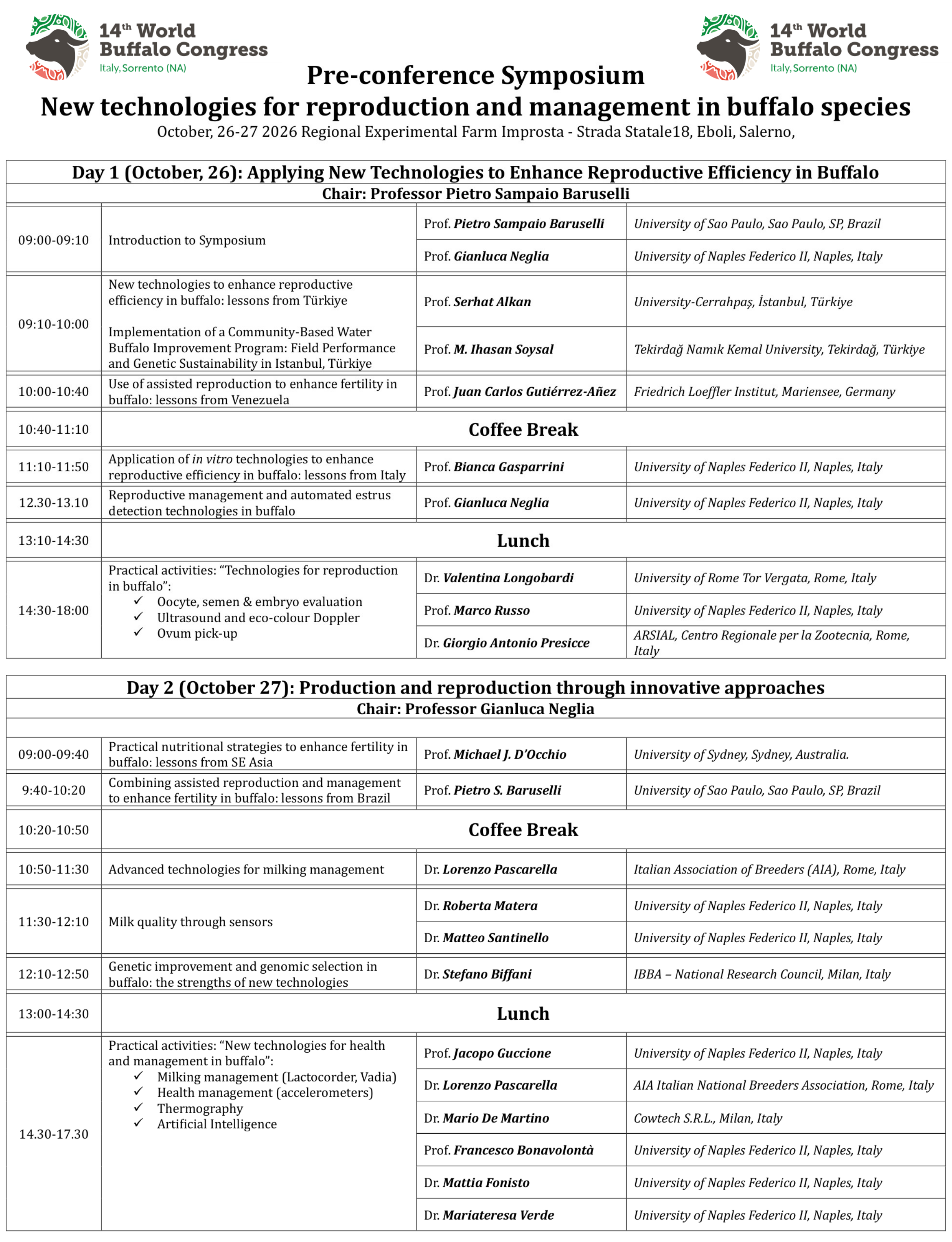 Programma Pre Congress PLF